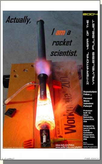 Digital mini-poster: Focused Wave Valveless Pulsejet Closeup - image Copyright 2004 Cottrill Cyclodyne Corporation