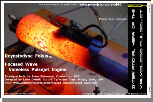 Digital mini-poster: Focused Wave Valveless Pulsejet Closeup - image Copyright 2004 Cottrill Cyclodyne Corporation