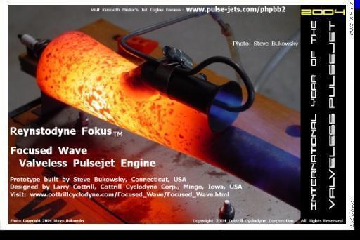 Digital mini-poster: Focused Wave Valveless Pulsejet Closeup - image Copyright 2004 Cottrill Cyclodyne Corporation