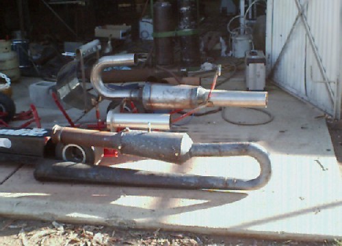 Lockwood engine no. 1 in foreground, engine no. 2 beyond, on go-kart frame - photo by Gary Robinson