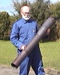 Bruce Simpson with his PJ100 engine prototype - photo used by permission