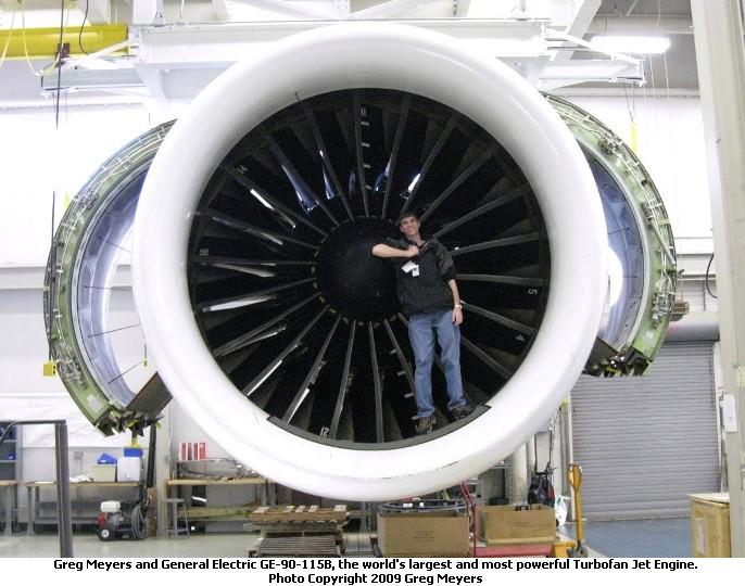 Greg Meyers with General Electric GE-90 turbofan engine. Photo (c) 2009 Greg Meyers